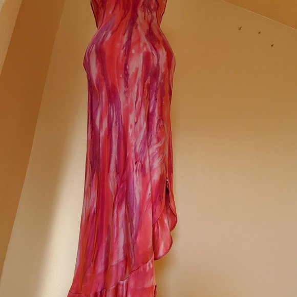 Silk ruffle Short Dress 4 6 8 bridesmaid party tie dyed painted purple pink blue - Picture 3 of 7